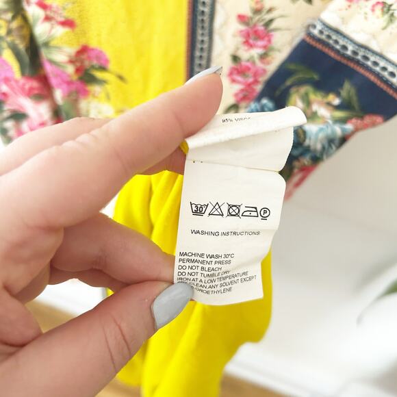 Farm Rio Anthropologie Regal Floral Patchwork Dress Yellow Multicolor XS Petite - Picture 6 of 7